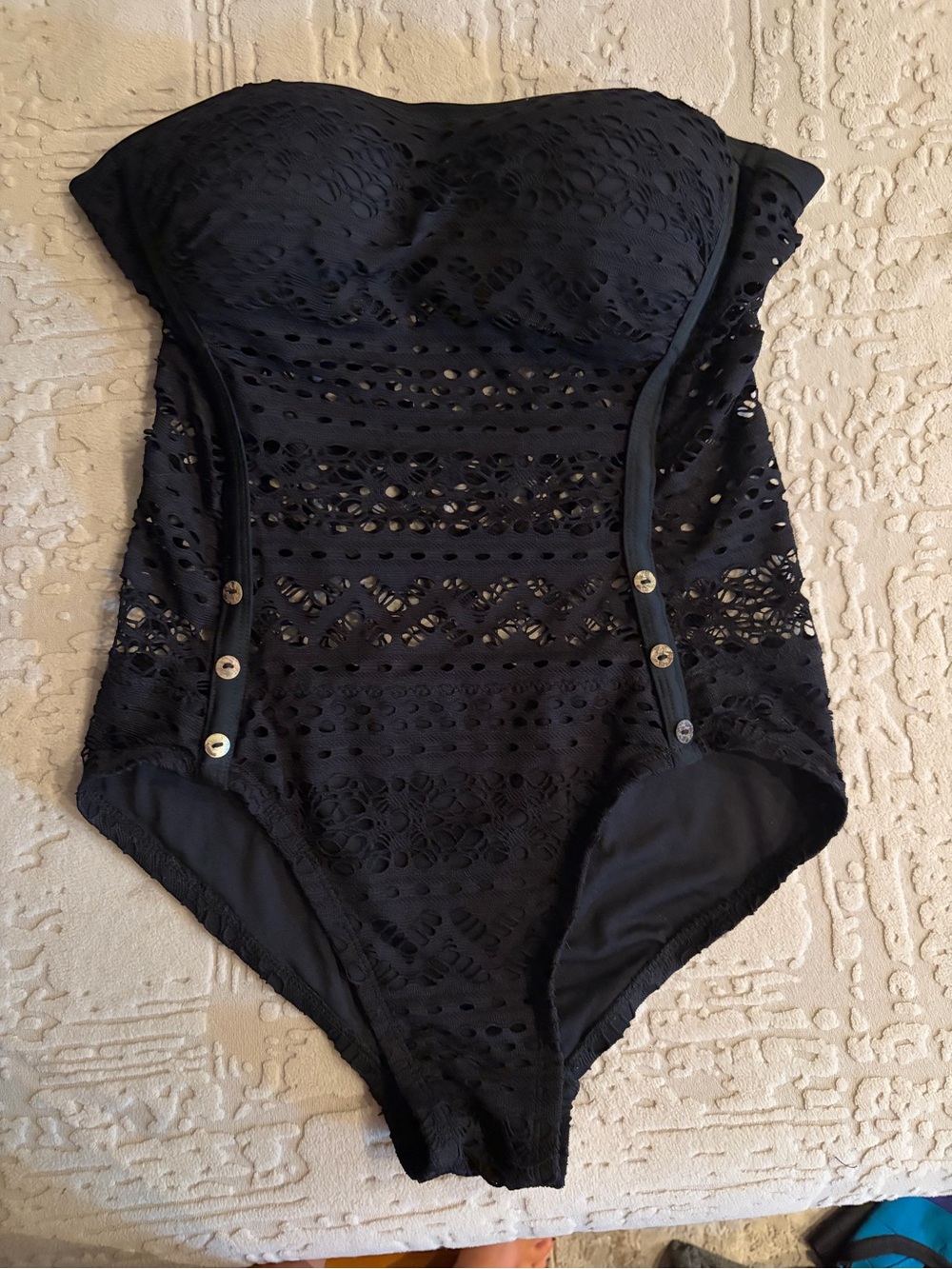 Strapless Black Crochet One-Piece Swimsuit